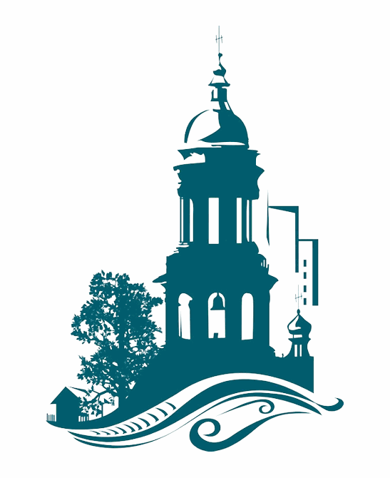 Illustration of a church steeple, teal in color