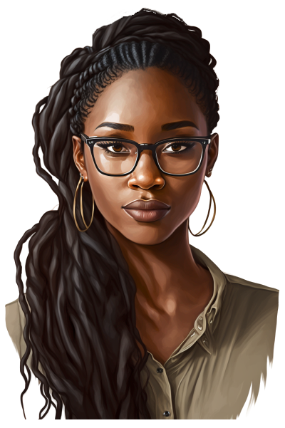 young african american woman wearing glasses and long braids
