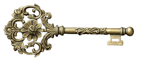 An ornate gold key
