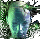 green woman with circuitry on her face