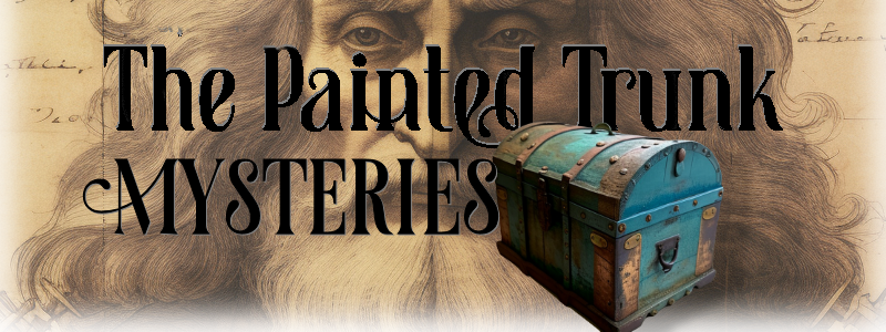 banner image with Da Vinci in the vintage-colored background, a large trunk in the foreground, and the title text