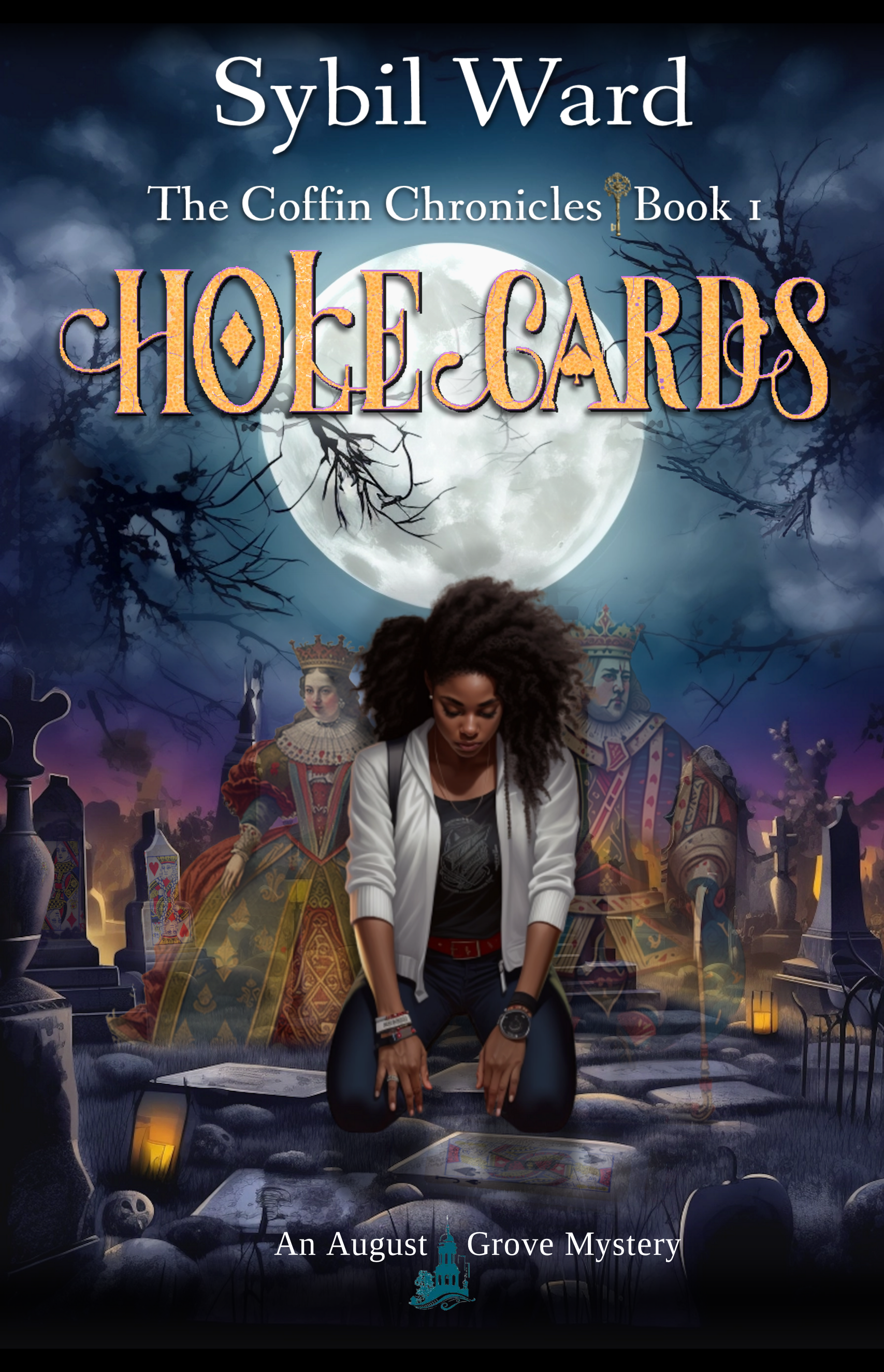 book cover with a young black woman in a graveyard under a full moon