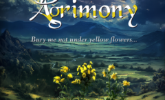 cover for Death & Agrimony, yellow flower on a hill at night